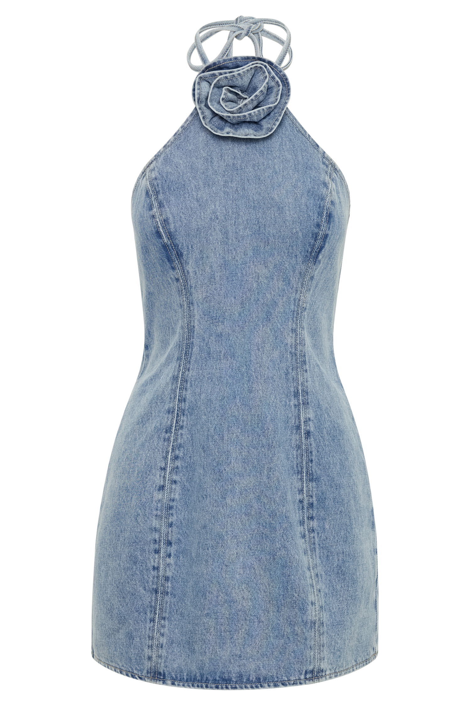 Carrie Rose Denim Mini Dress - Mid Blue
