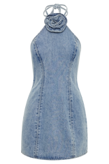 Carrie Rose Denim Mini Dress - Mid Blue