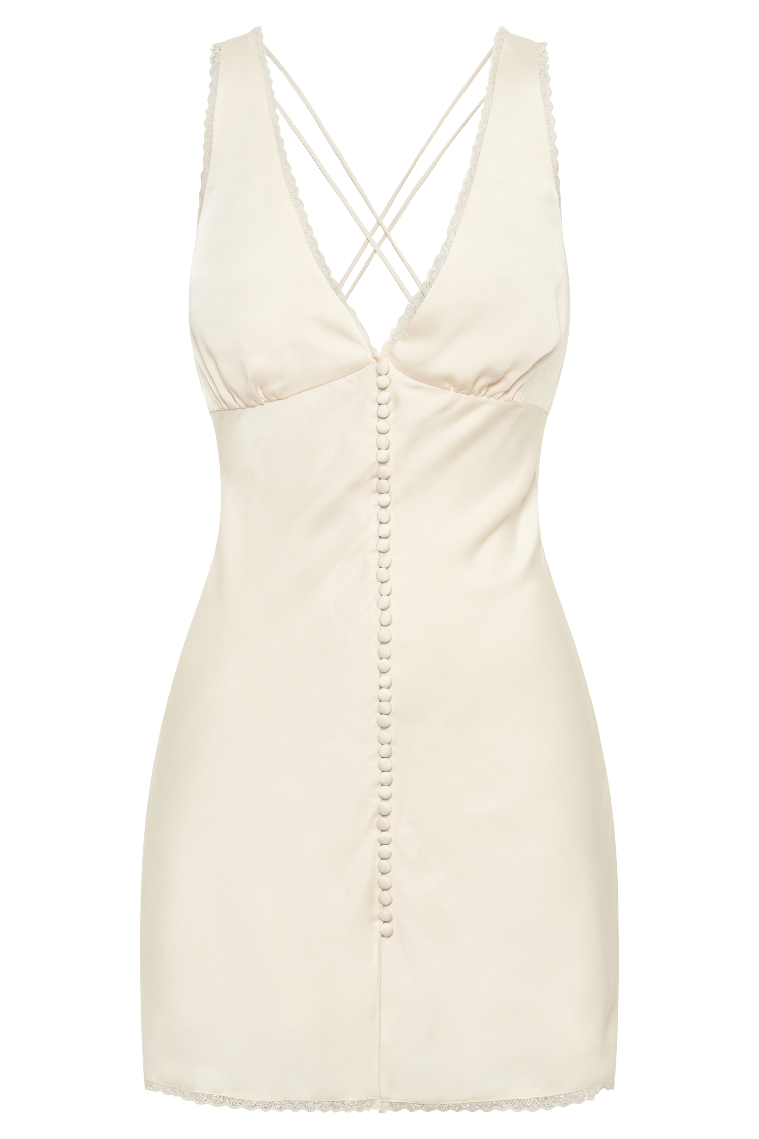 Amiri Satin Mini Dress With Lace - Ivory