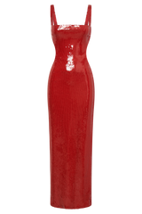 Adoria Sequin Cut Out Maxi Dress - Red