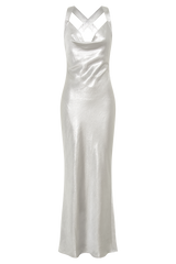 Caellie Satin Cowl Maxi Dress - Silver