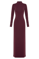 Elani Slinky High Neck Maxi Dress - Burgundy