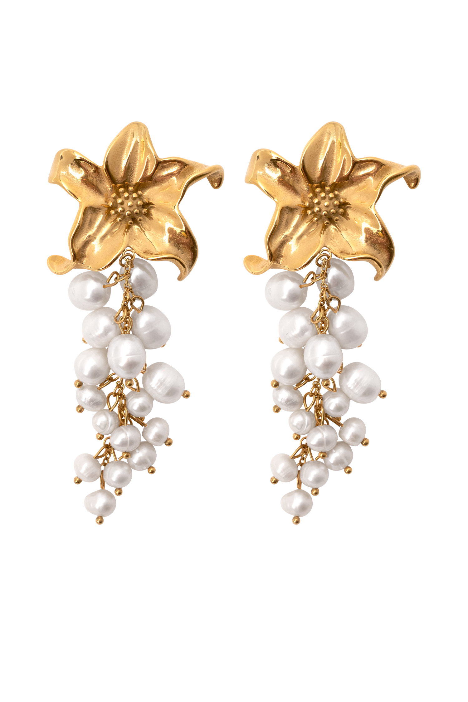 Eva Floral Fresh Water Pearl Earrings - Gold
