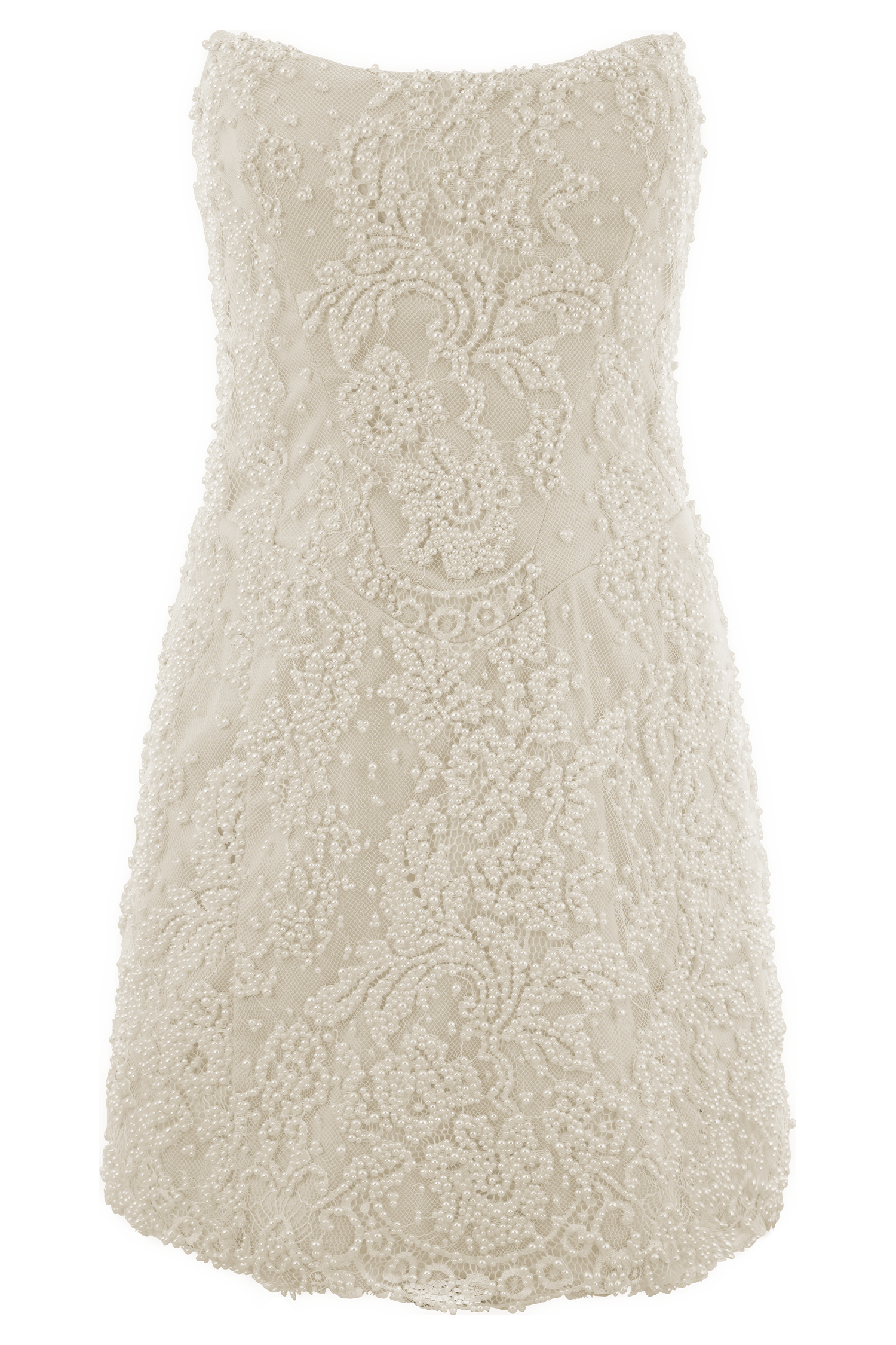 Eva Hand Beaded Pearl & Lace Mini Dress - White