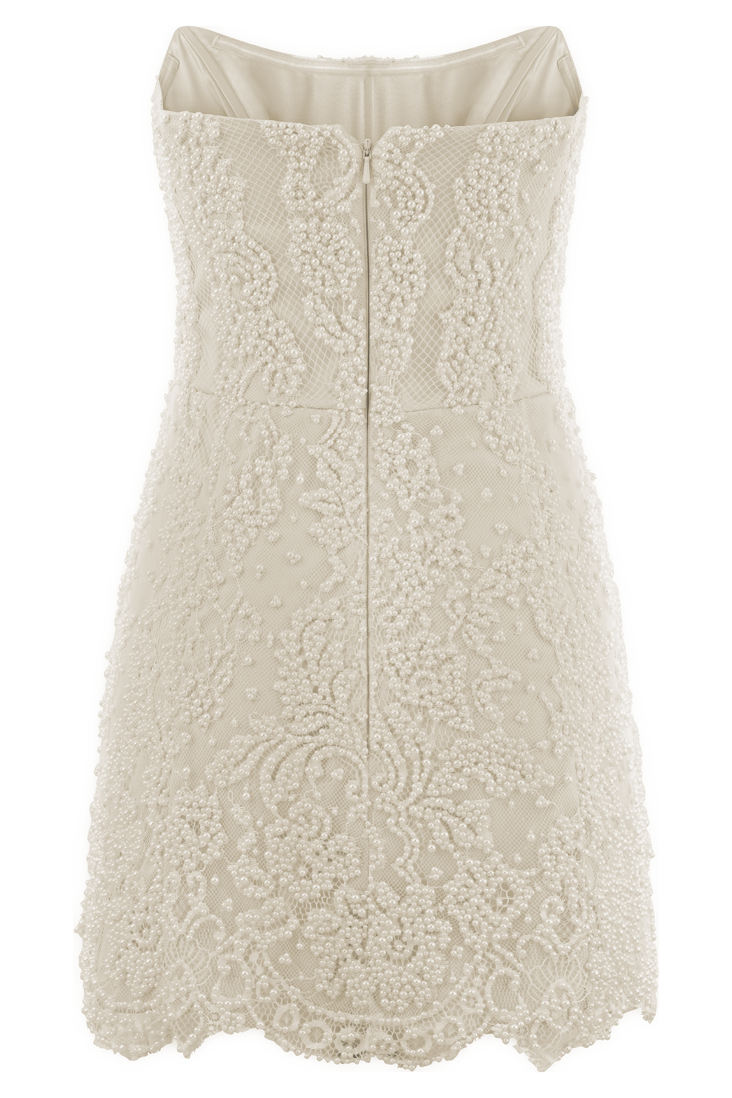 Eva Hand Beaded Pearl & Lace Mini Dress - White