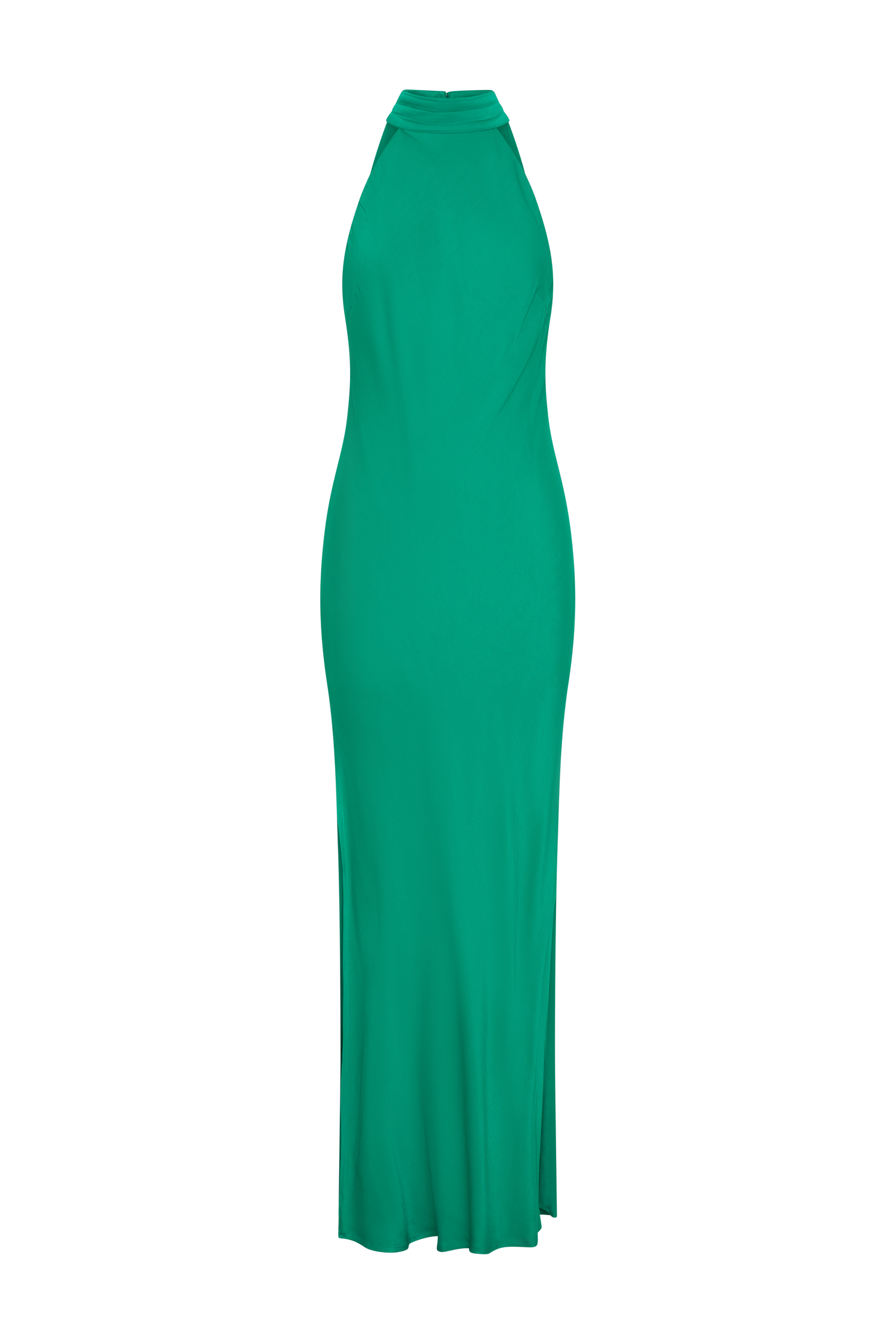 Claire Satin Drape Back Maxi Dress with Split - Green