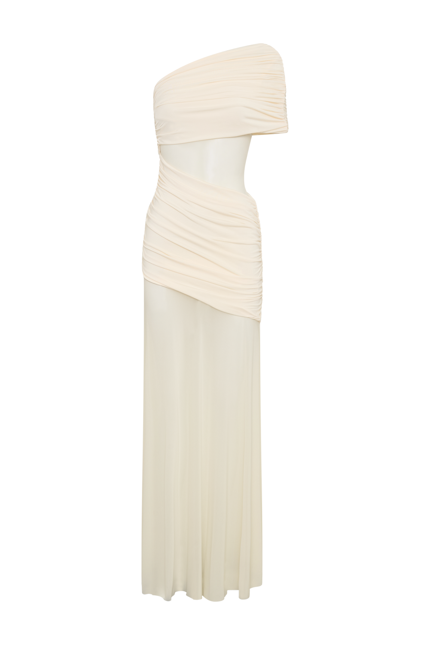 Dallas One Shoulder Mesh Maxi Dress - Ivory