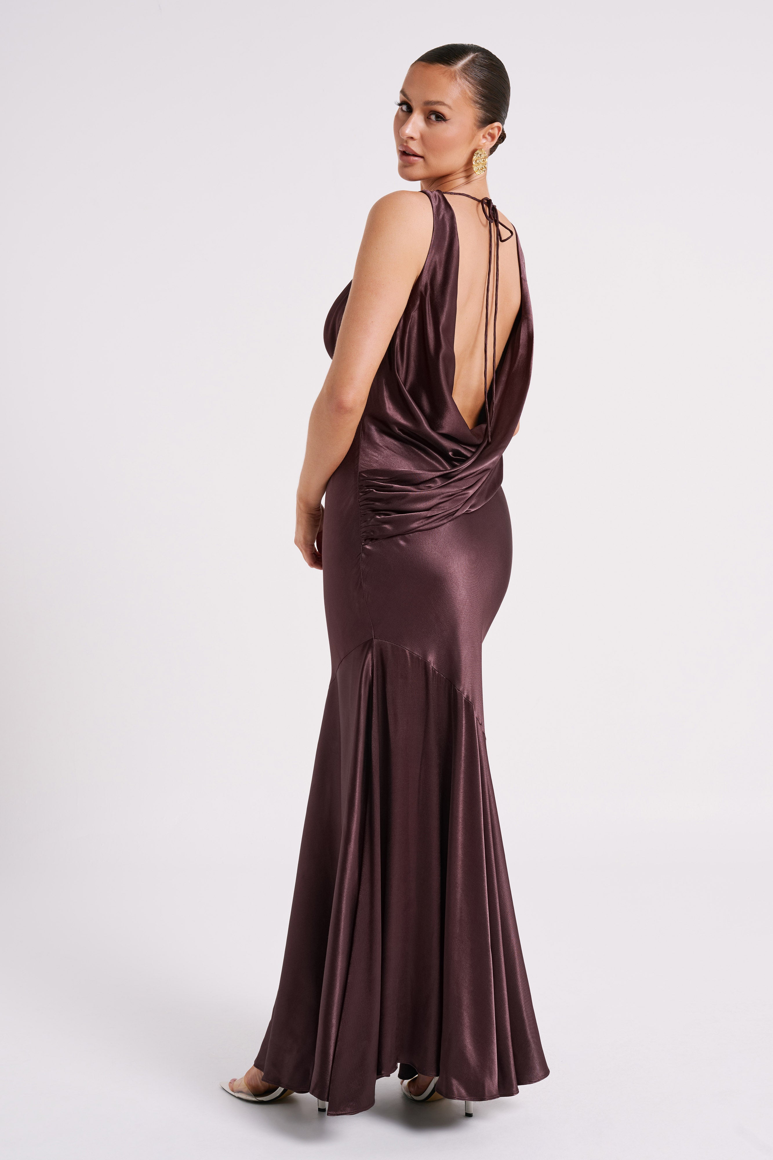 Ellison Satin Cowl Gown - Dark Chocolate