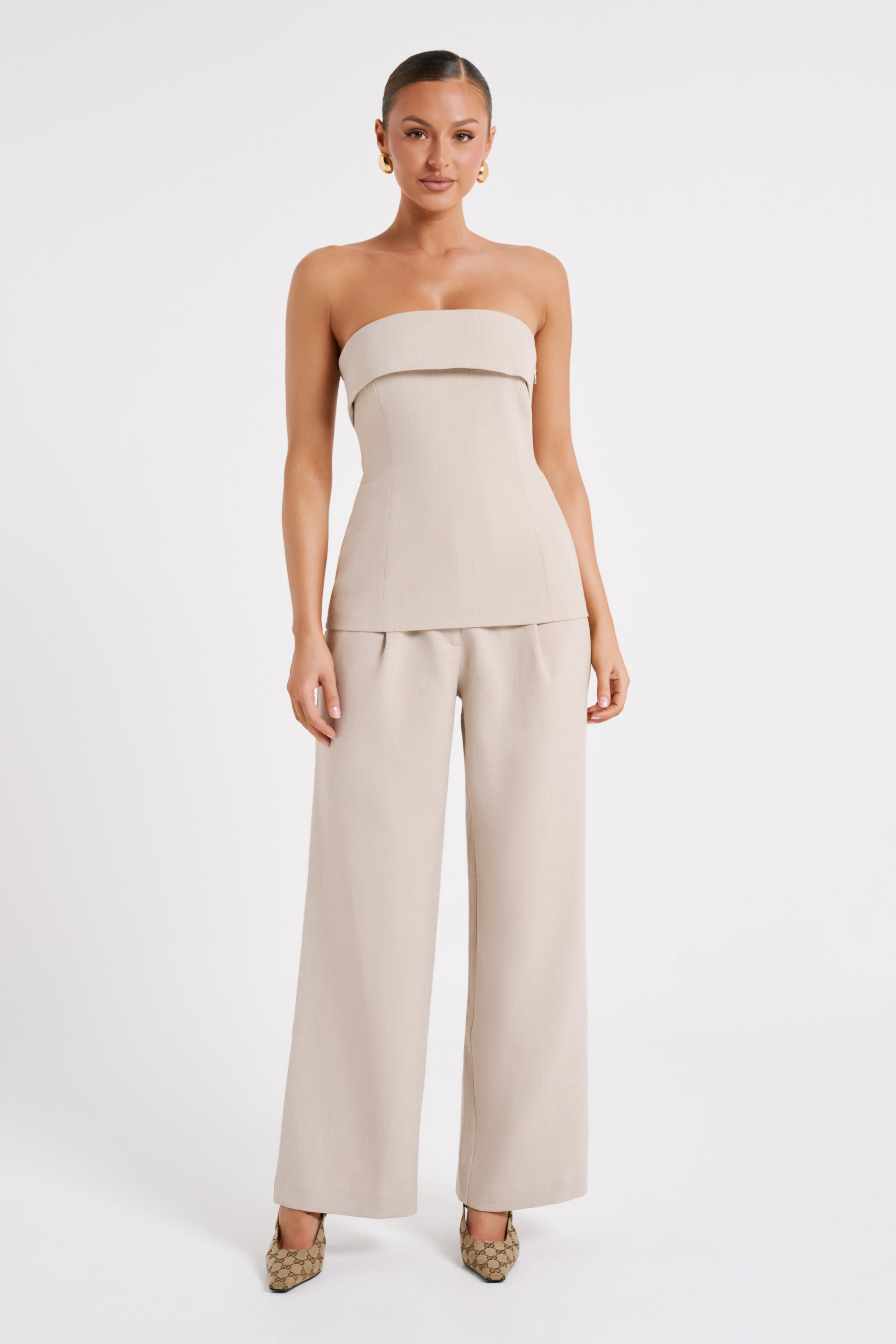 Natalie Textured Wide Leg Pant - Natural