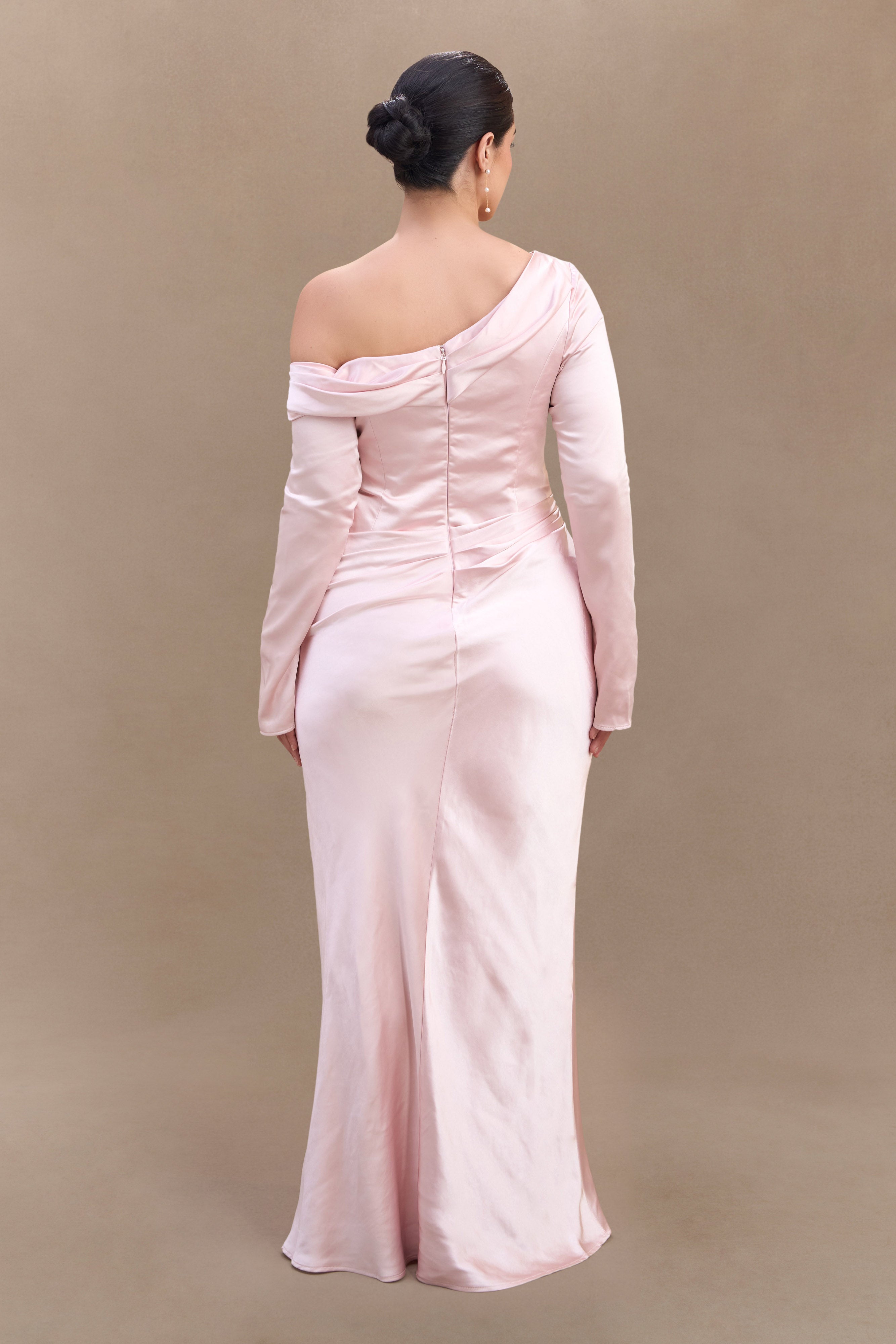 Iris Long Sleeve Satin Maxi Dress - Soft Pink